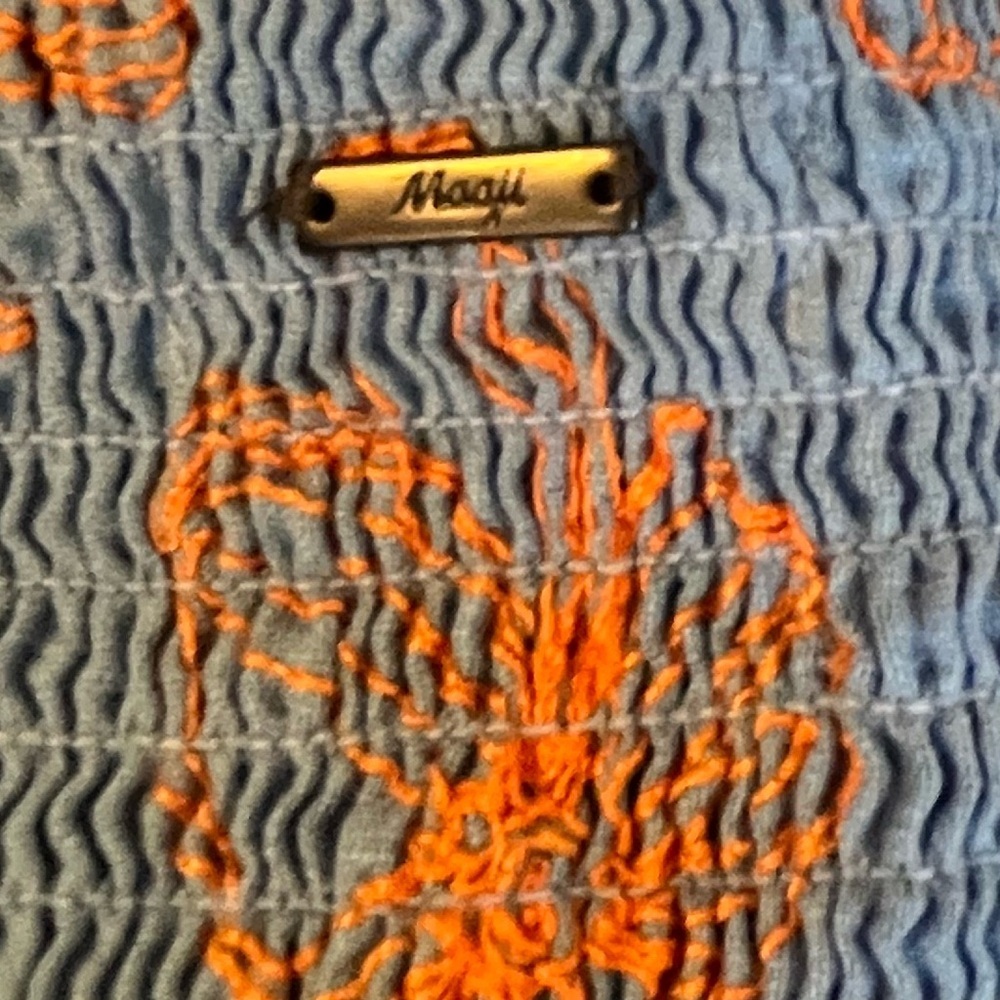 Maaji Poppy Floral Emily Mini Dress Blue Orange Linen Boho Coastal Large L - Picture 11 of 11